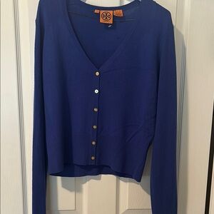 Tory Burch Blue Crop Buttoned Blouse